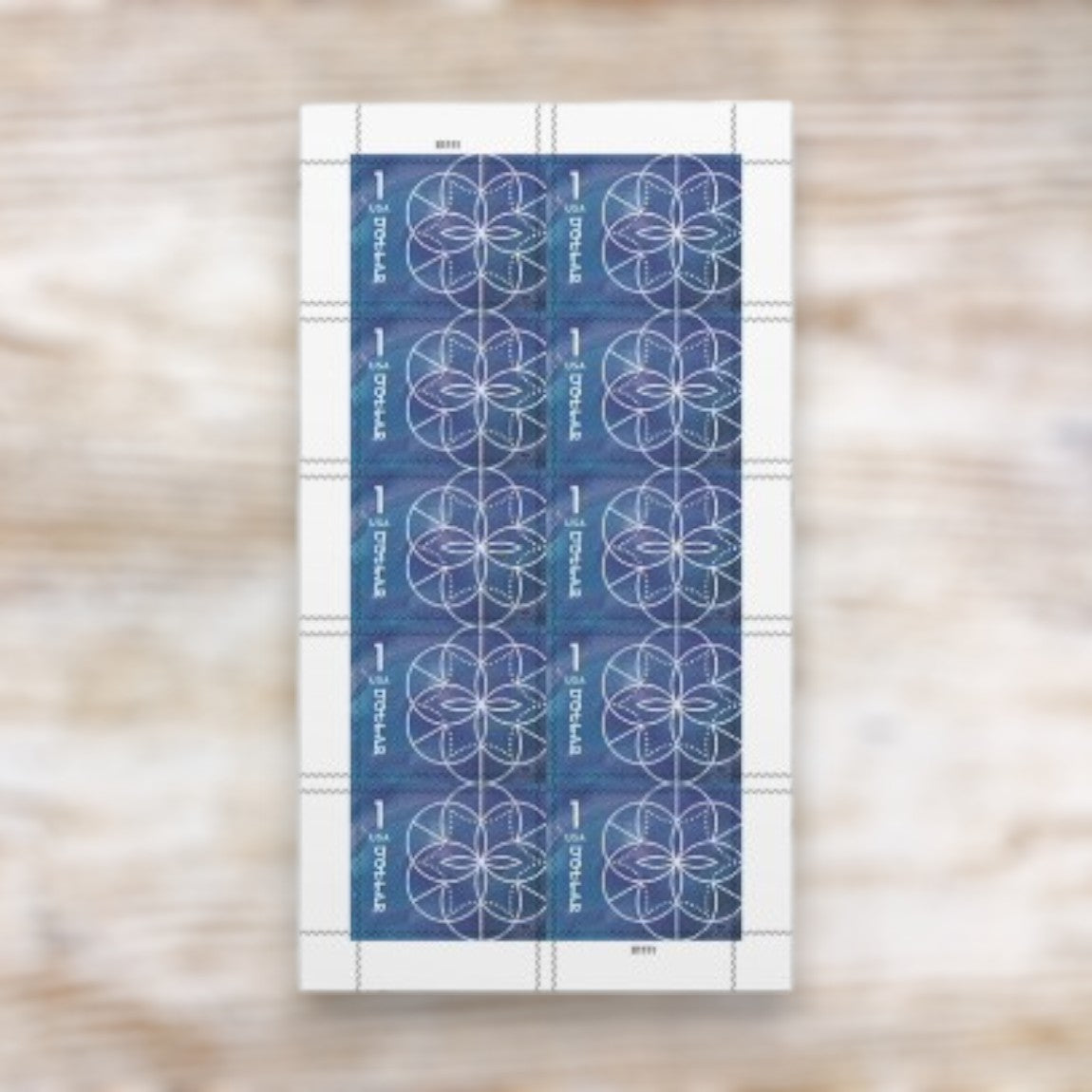 $1 Floral Geometry 2024 Postage Stamps Self-Adhesive Sheet for Packages and Large Envelopes