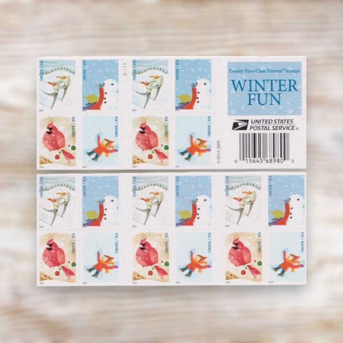Winter Fun 2014 Forever Postage Stamps Self-Adhesive Booklet for Holiday Mail