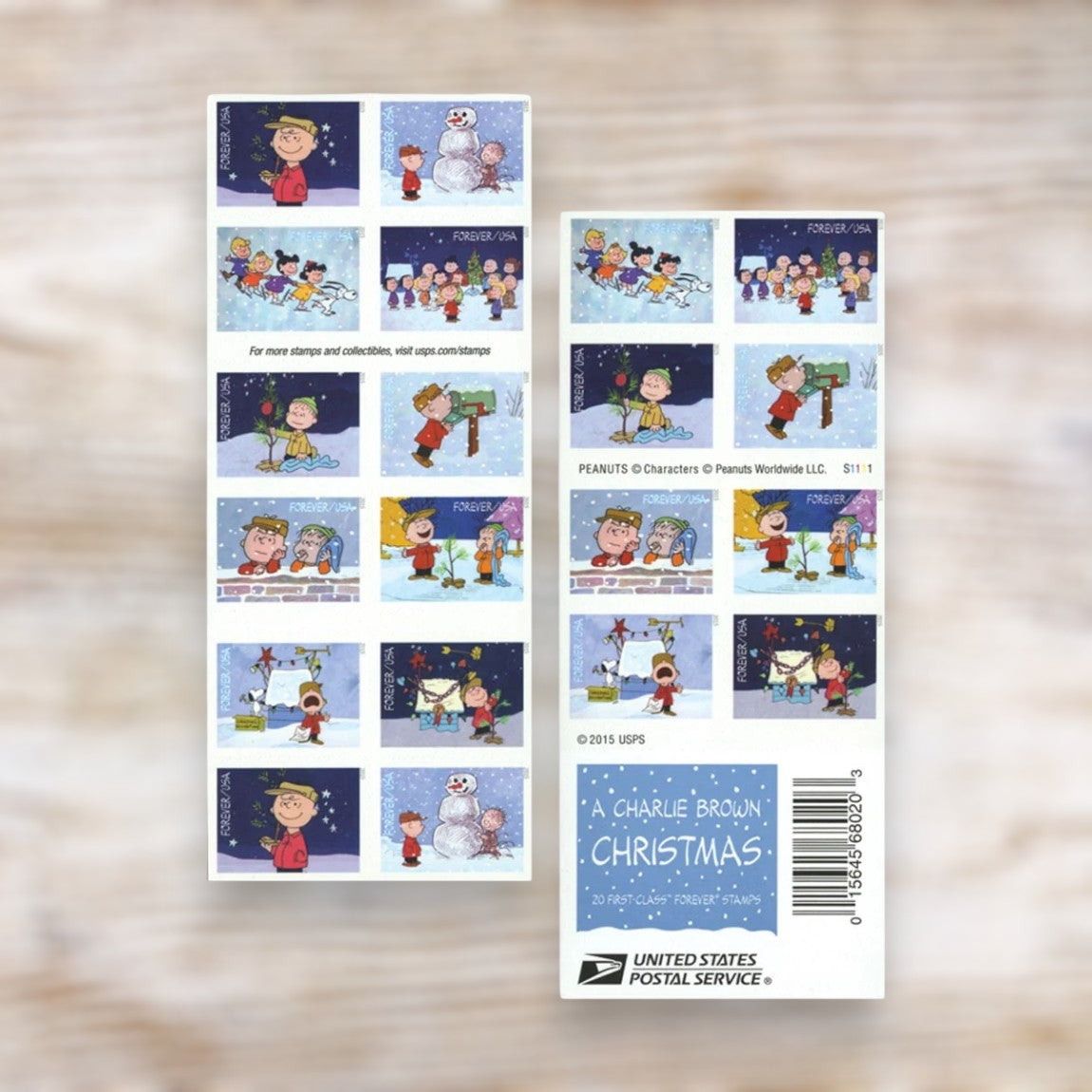 A Charlie Brown Christmas 2015 Forever Postage Stamps Self-Adhesive Booklet for Holiday Mail