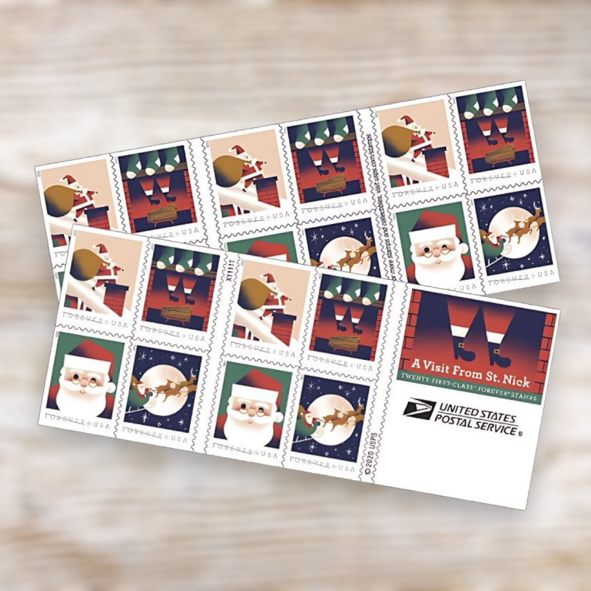 A Visit from St. Nick 2021 Forever Postage Stamps Self-Adhesive Booklet for Holiday Mail