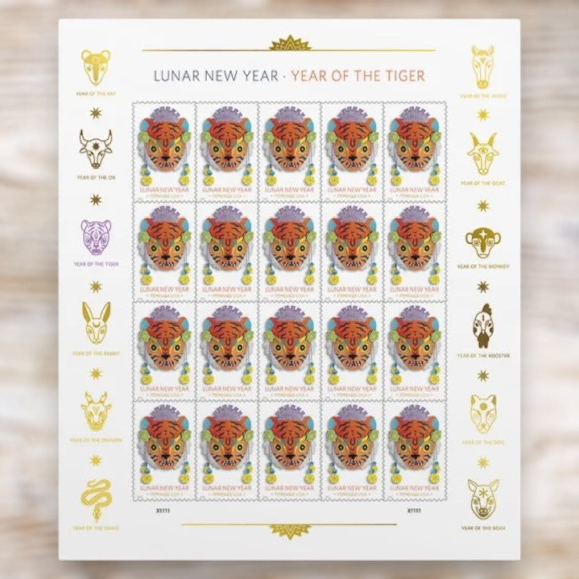 Lunar New Year: Year of the Tiger 2022 Forever Stamps Self-Adhesive Sheet for Holiday Mail
