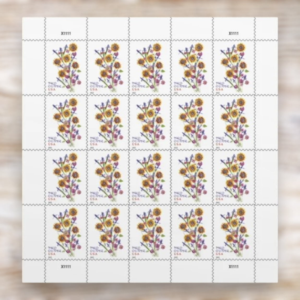 Sunflower Bouquet 2022 Two Ounce Postage Stamps Self-Adhesive Sheet for Wedding Invitations