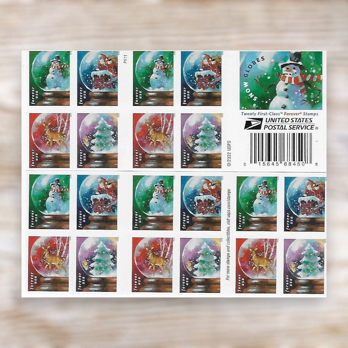 Snow Globes 2023 Forever Postage Stamps Self-Adhesive Booklet for Holiday Mail