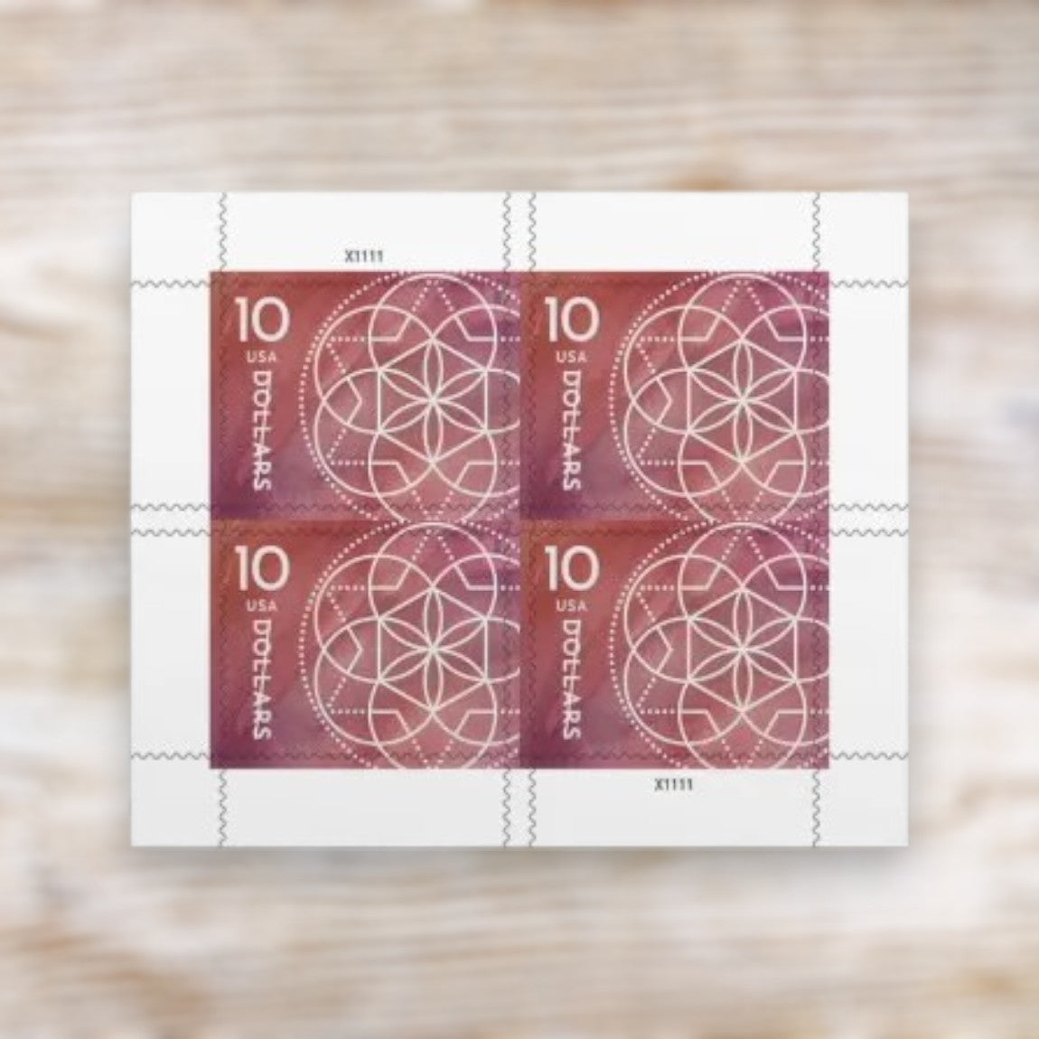 $10 Floral Geometry 2023 Postage Stamps Self-Adhesive for Packages and Large Envelopes