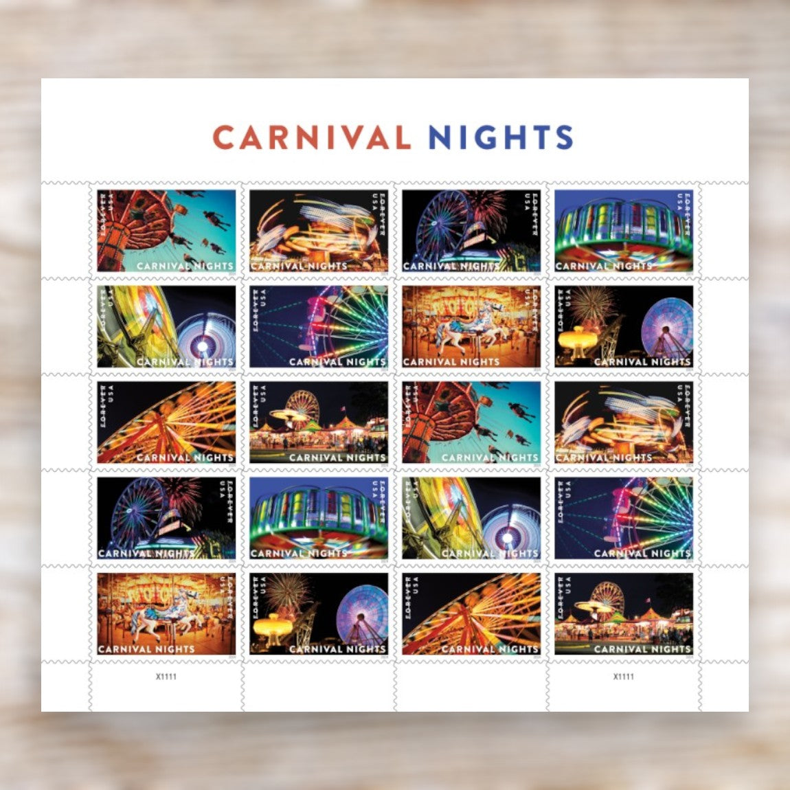 Carnival Nights 2024 Forever Postage Stamps Self-Adhesive Sheet for Greeting Cards and Letters