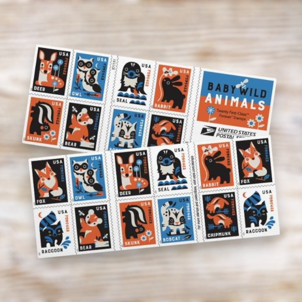 Baby Wild Animals 2025 Forever Postage Stamps Self-Adhesive Booklet for Greeting Cards and Letters