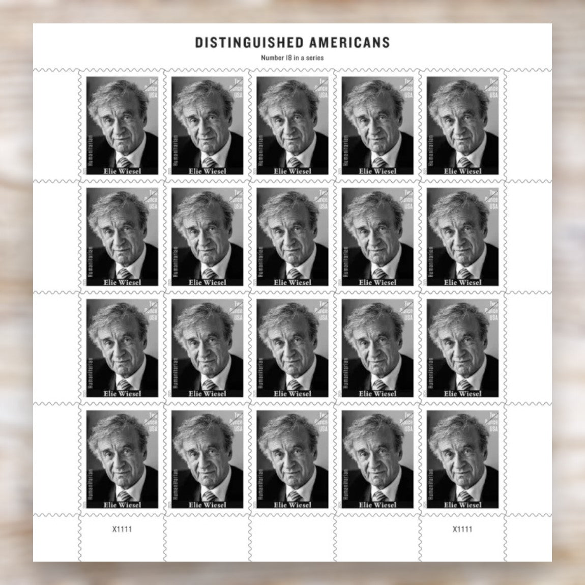 Elie Wiesel 2025 Two-Ounce Postage Stamps Self-Adhesive Sheet for Heavier Letters