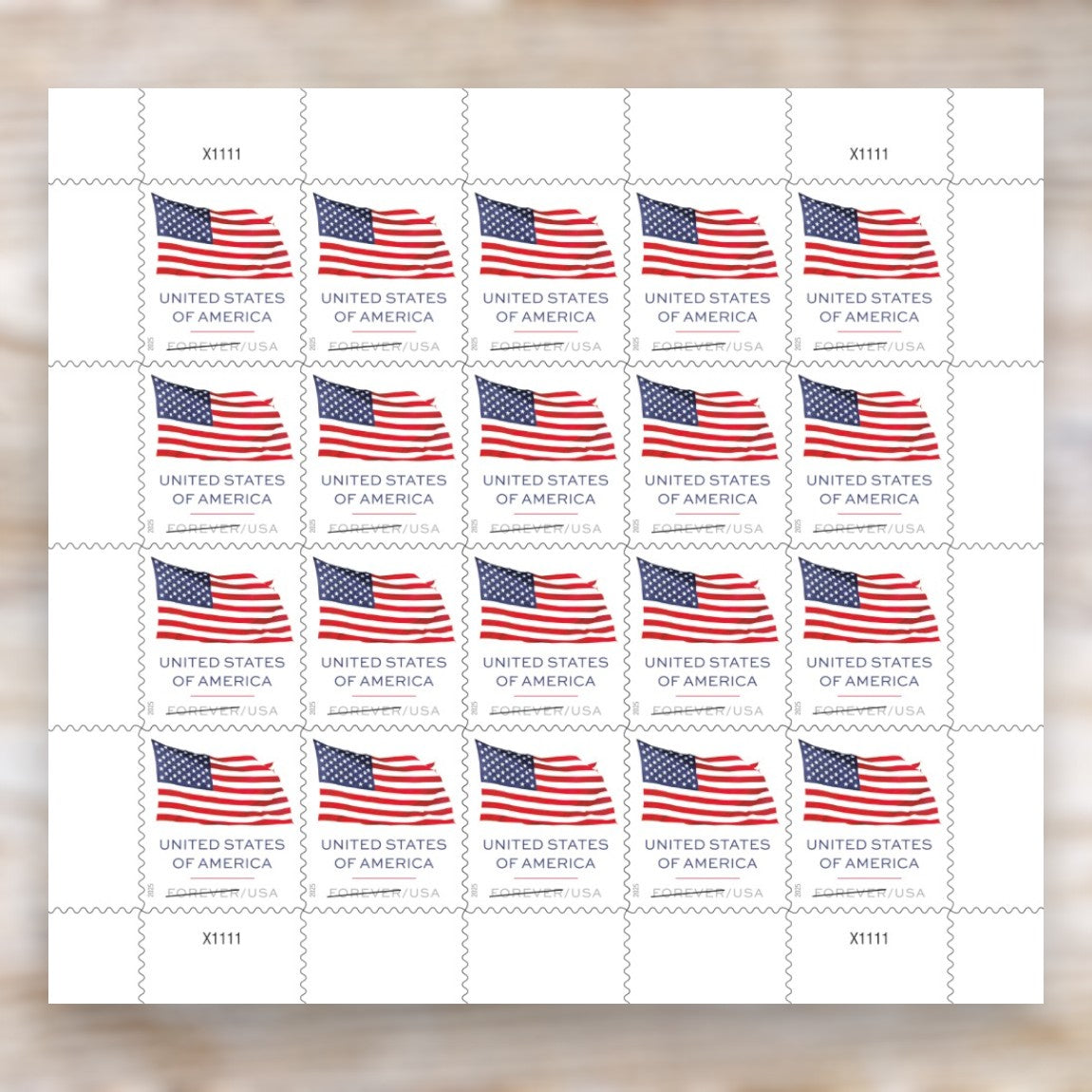 U.S. Flag 2025 Forever Postage Stamps Self-Adhesive Sheet for Everyday and Patriotic Mail