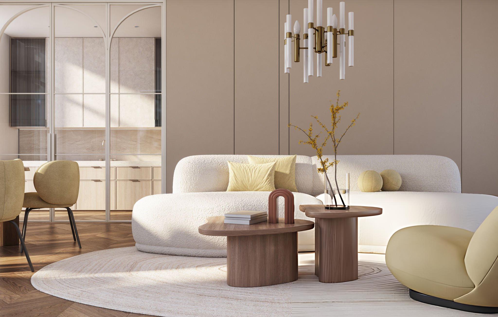 A well decorated room with sofa pillow and some décor items