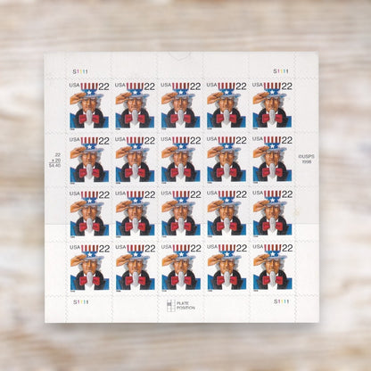 1998 Uncle Sam 22¢ Postage Stamps Self-Adhesive Sheet for Additional Postage