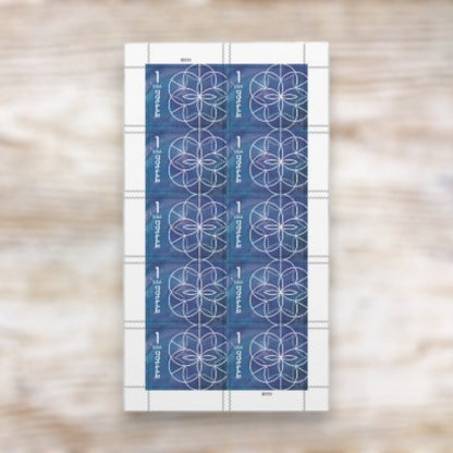 $1 Floral Geometry 2024 Postage Stamps Self-Adhesive Sheet for Packages and Large Envelopes