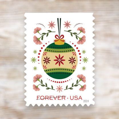 Holiday Joy 2024 Forever Postage Stamps Adhesive Sheet for Holiday Celebration