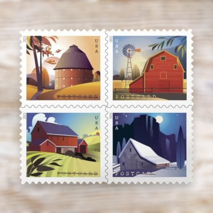 Barn Scenes 2021 Postcard Stamps Adhesive Sheet for Everyday Mailing