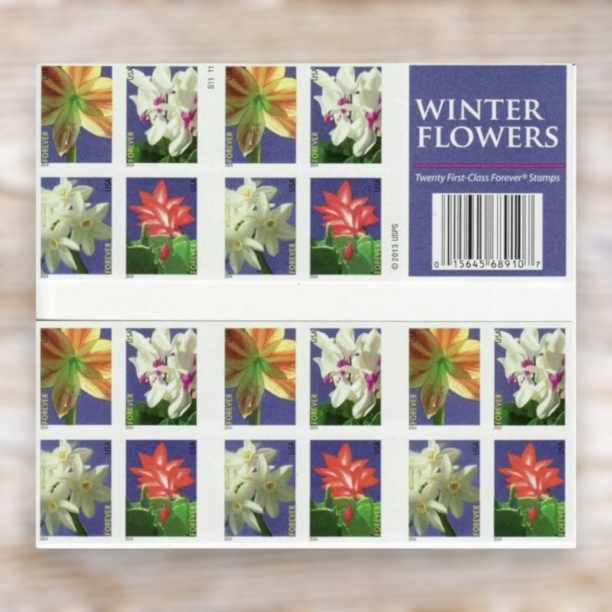 Winter Flowers 2013 Forever Postage Stamps Adhesive Booklet for Holiday Cards