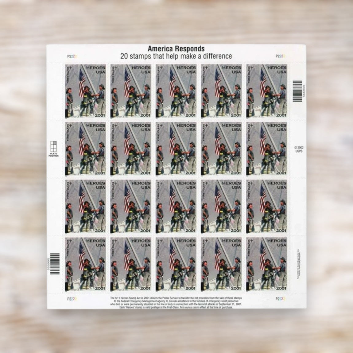 2002 Heroes of 2001 First-Class+ Semipostal Stamps Self-Adhesive Sheet for Additional Postage