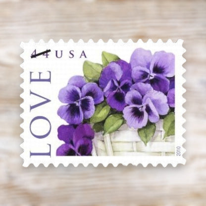 Love Garden Pansies 2010 Forever Postage Stamps Adhesive Sheet for Wedding Invitations