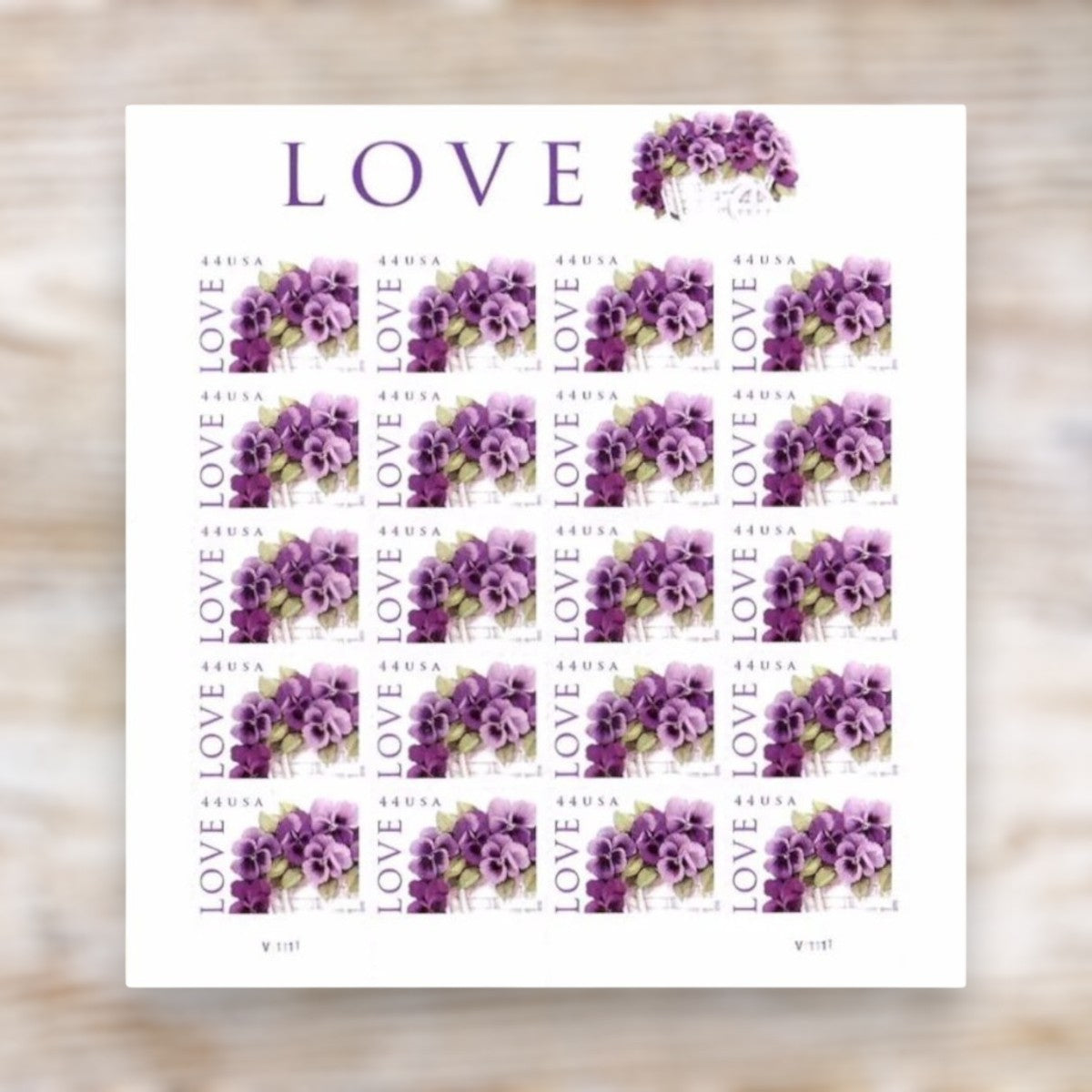 Love Garden Pansies 2010 Forever Postage Stamps Adhesive Sheet for Wedding Invitations