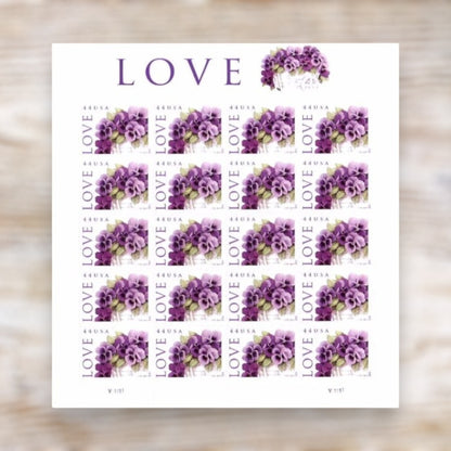 Love Garden Pansies 2010 Forever Postage Stamps Adhesive Sheet for Wedding Invitations