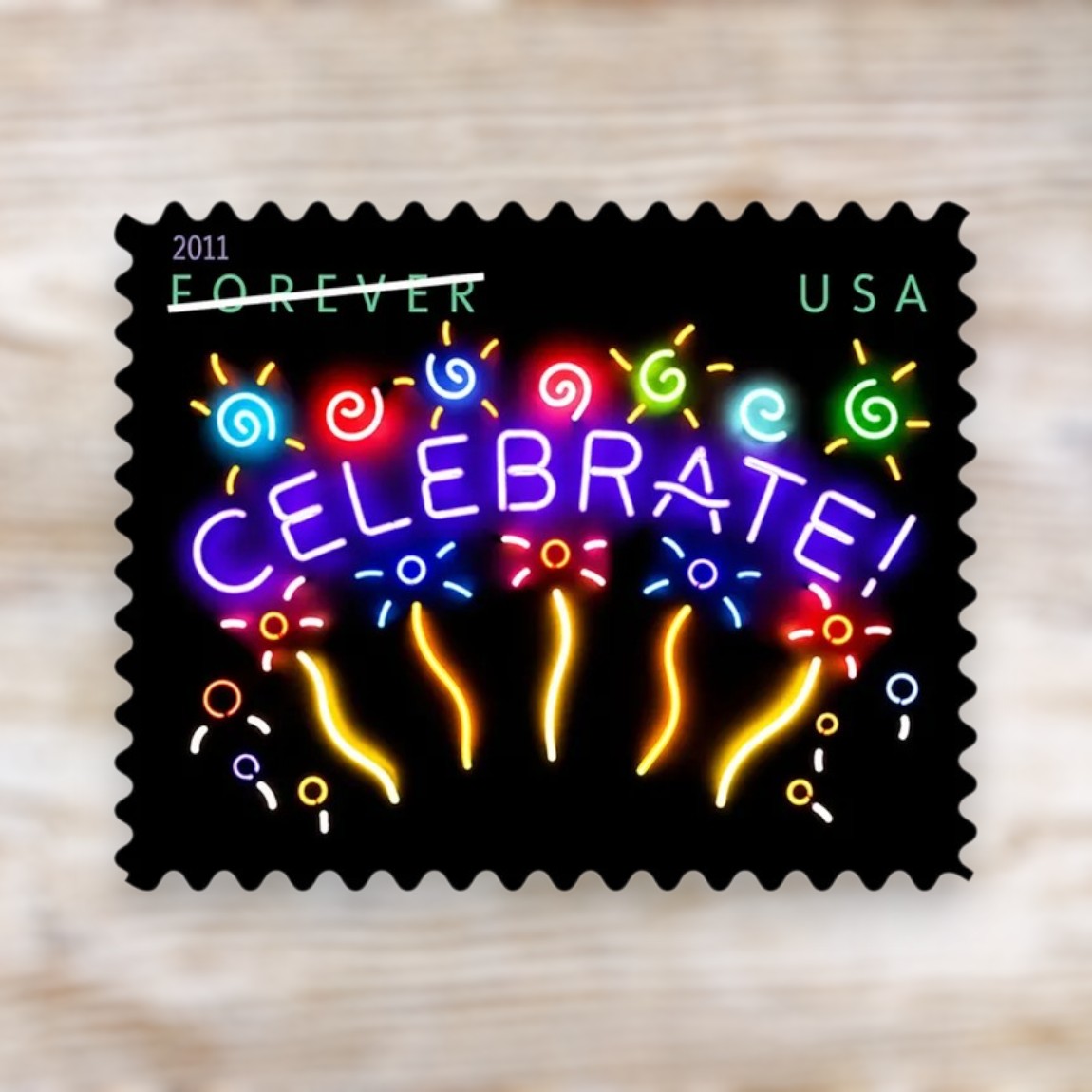 Neon Celebrate! 2011 Forever Stamps Self-Adhesive Sheet for Celebrations and Invitations