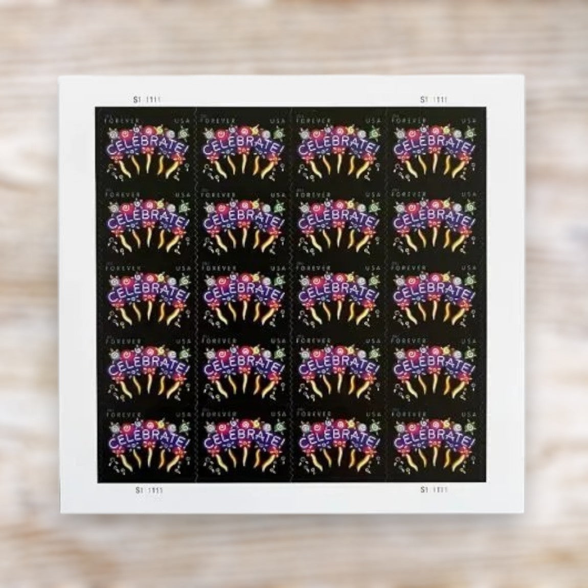 Neon Celebrate! 2011 Forever Stamps Self-Adhesive Sheet for Celebrations and Invitations