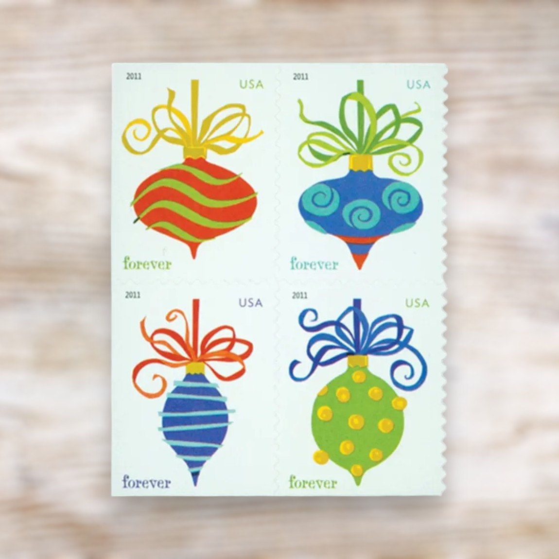 Holiday Baubles 2011 Forever Postage Stamps Self-Adhesive Booklet for Holiday Mail