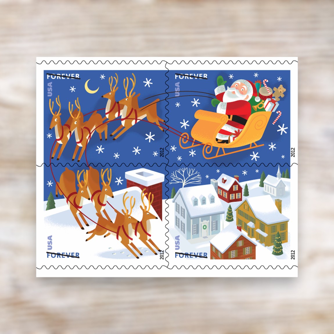 Santa and Sleigh 2012 Forever Postage Stamps Self-Adhesive Booklet for Holiday Mail
