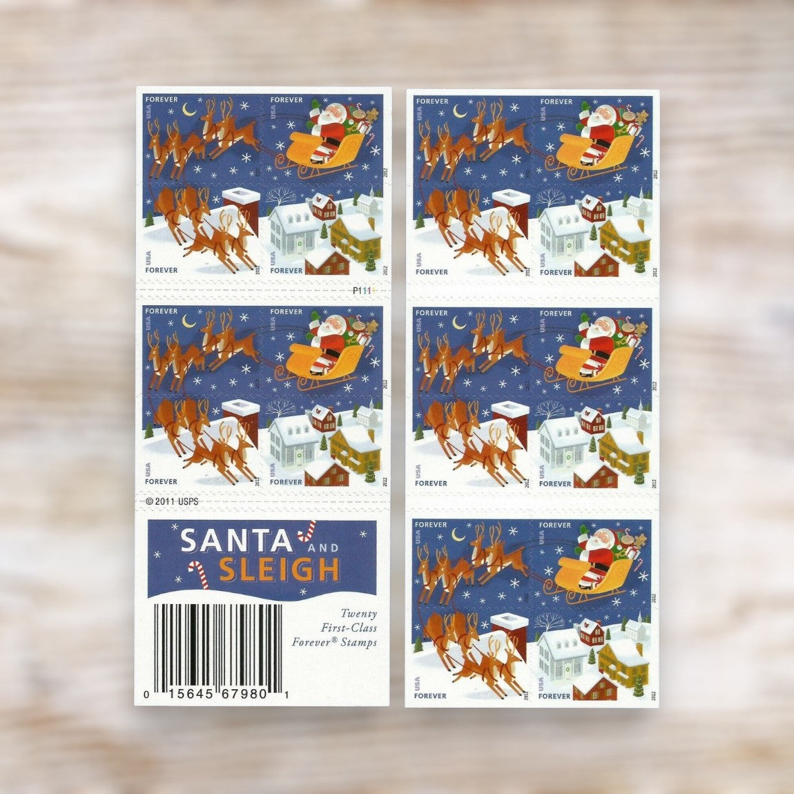 Santa and Sleigh 2012 Forever Postage Stamps Self-Adhesive Booklet for Holiday Mail