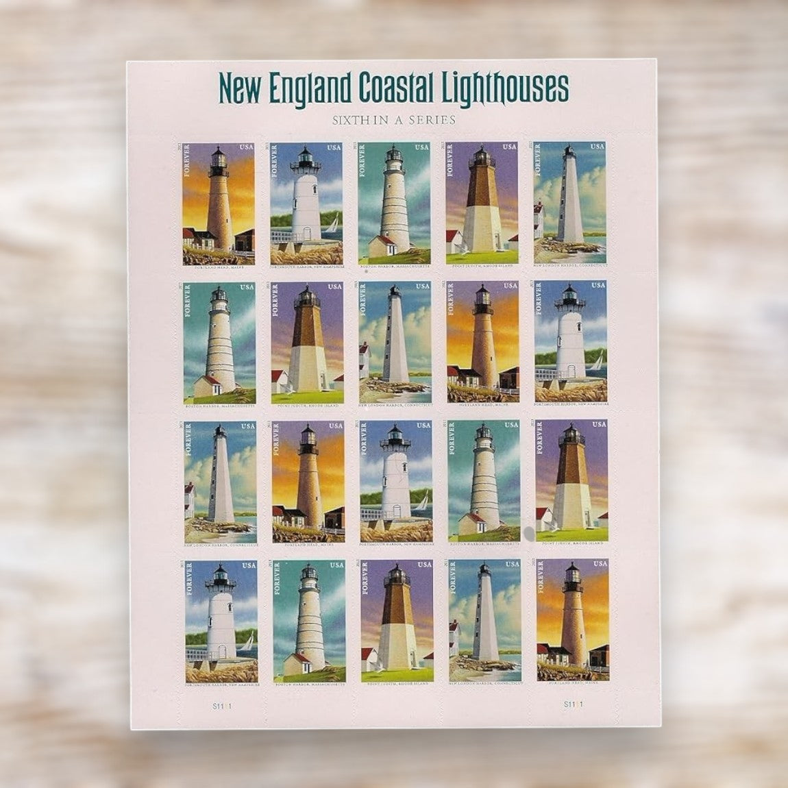 New England Coastal Lighthouses 2013 Forever Postage Stamps Self-Adhesive Sheet for Commemorative Mail