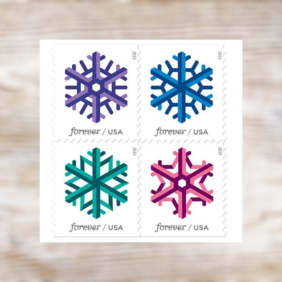 Geometric Snowflakes 2015 Forever Postage Stamps Self-Adhesive Booklet for Holiday Mail