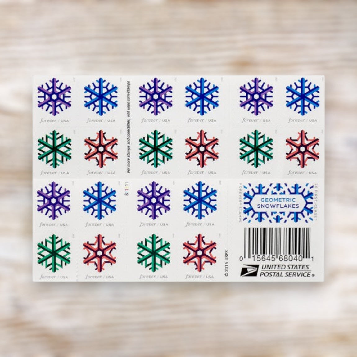 Geometric Snowflakes 2015 Forever Postage Stamps Self-Adhesive Booklet for Holiday Mail