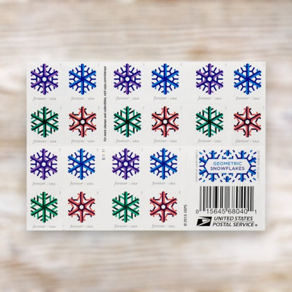 Geometric Snowflakes 2015 Forever Postage Stamps Self-Adhesive Booklet for Holiday Mail