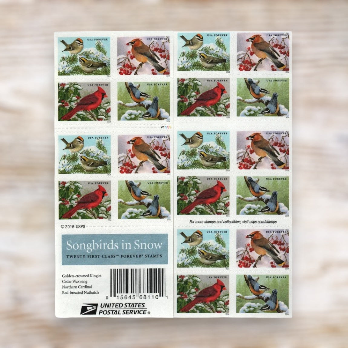 Songbirds in Snow 2016 Forever Postage Stamps Self-Adhesive Booklet for Winter Mail