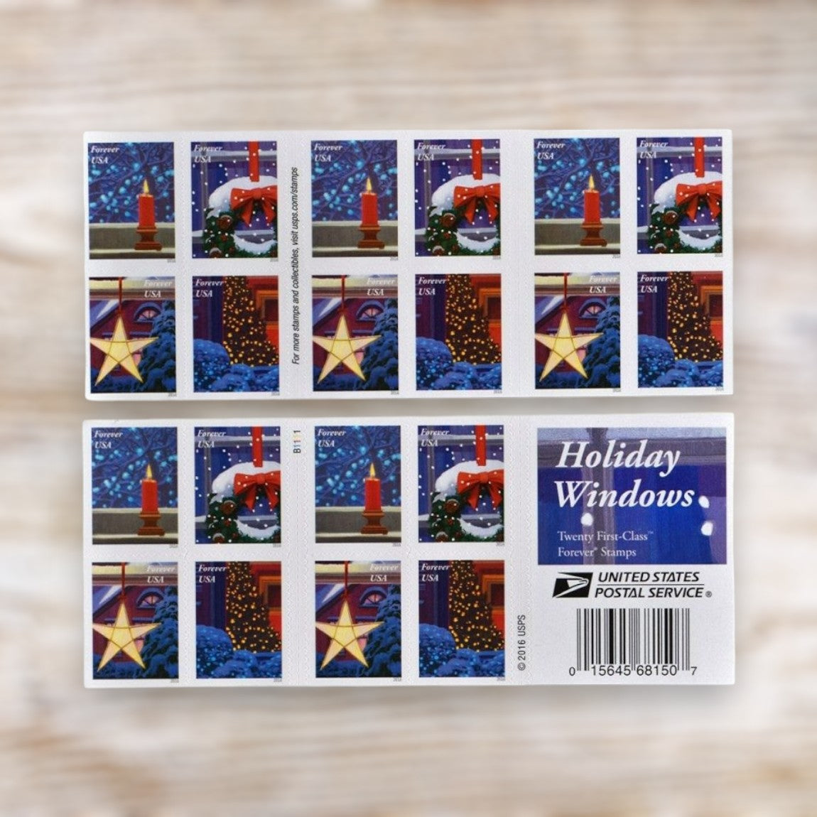 Holiday Windows 2016 Forever Postage Stamps Self-Adhesive Booklet for Holiday Mail