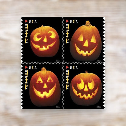 Jack-o'-Lanterns 2016 Forever Postage Stamps Self-Adhesive Booklet for Halloween Mail