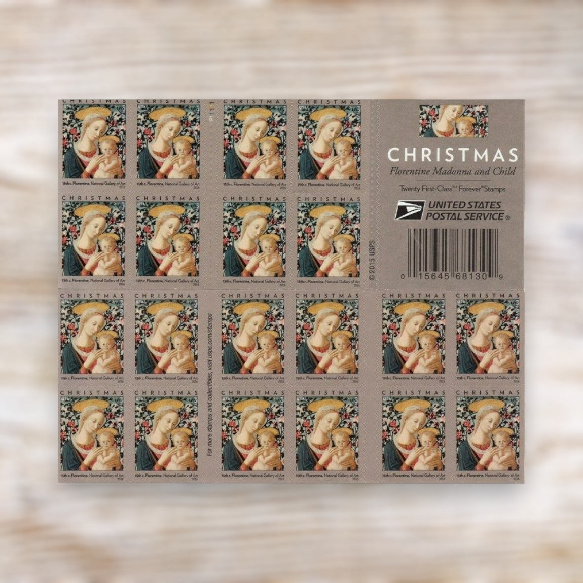 Florentine Madonna and Child 2016 Forever Postage Stamps Self-Adhesive Booklet for Holiday Mail