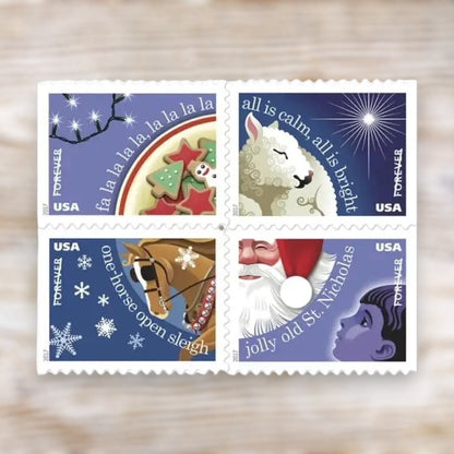 Christmas Carols 2017 Forever Postage Stamps Self-Adhesive Booklet for Holiday Mail