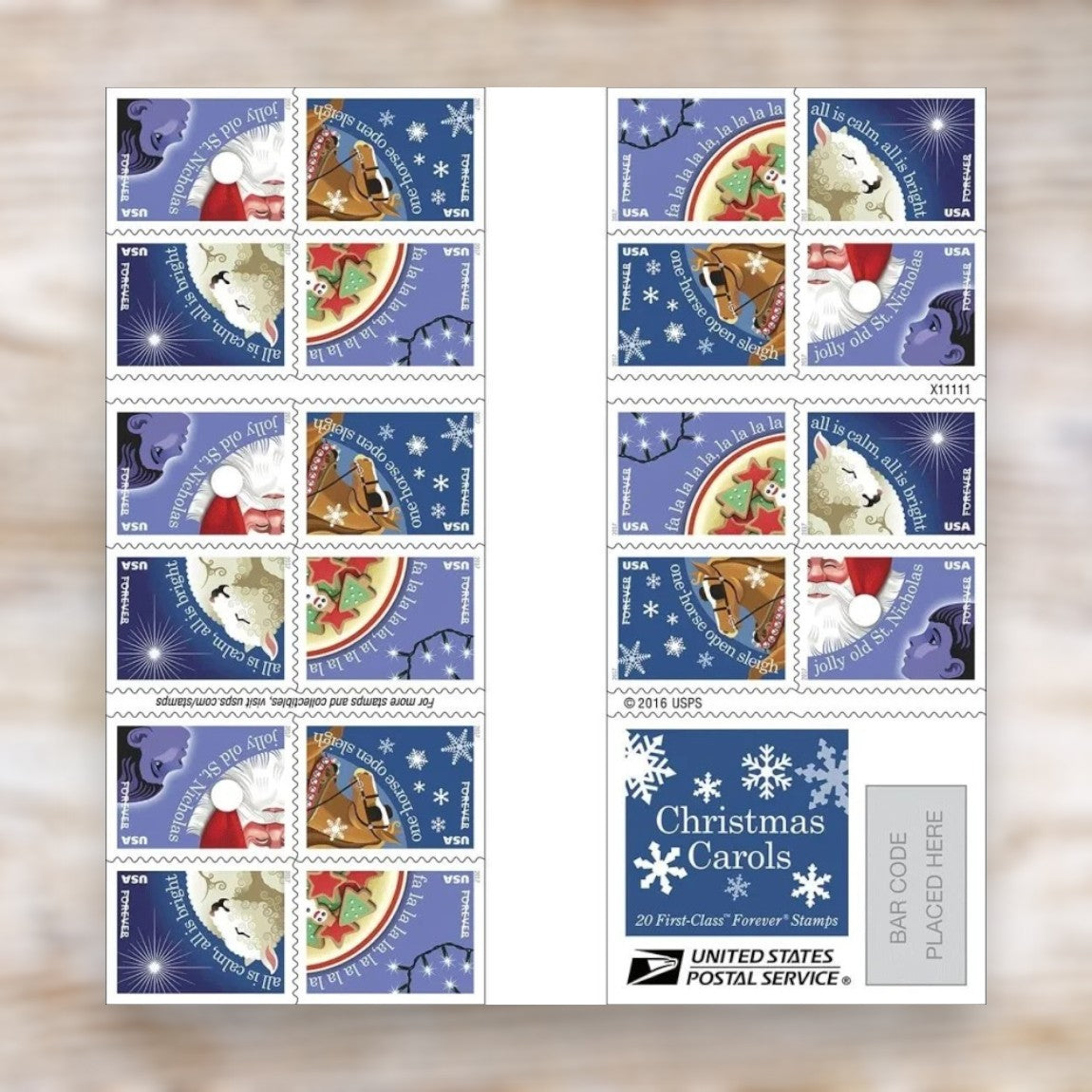 Christmas Carols 2017 Forever Postage Stamps Self-Adhesive Booklet for Holiday Mail