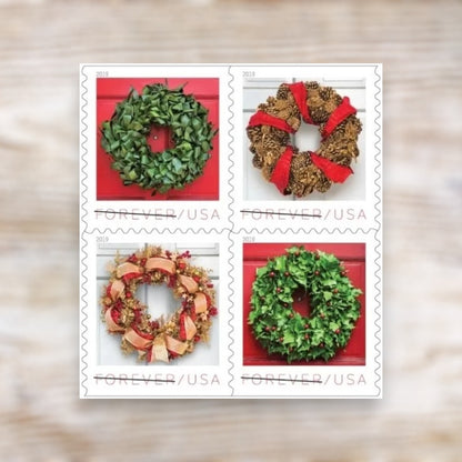 Holiday Wreaths 2019 Forever Postage Stamps Self-Adhesive Booklet for Holiday Mail