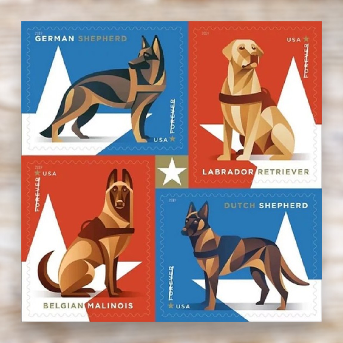 Military Working Dogs 2019 Forever Postage Stamps Self-Adhesive Booklet for Commemorative Mail