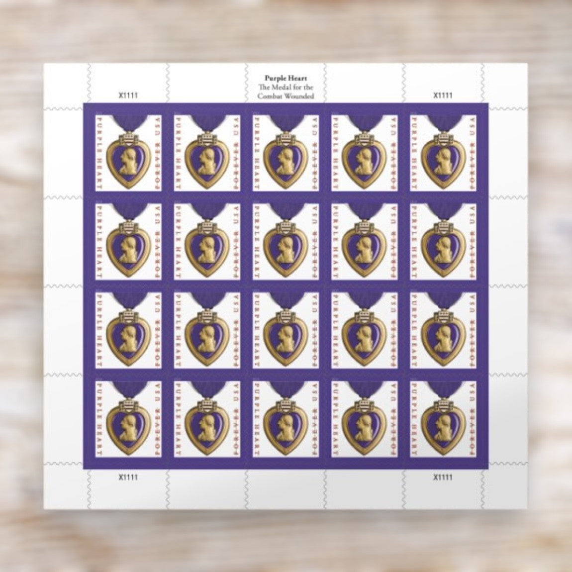 Purple Heart Medal 2019 Forever Postage Stamps Self-Adhesive Sheet for Commemorative Mail