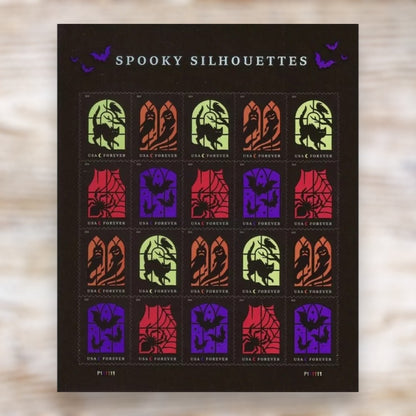 Spooky Silhouettes 2019 Forever Postage Stamps Self-Adhesive Sheet for Halloween Mail