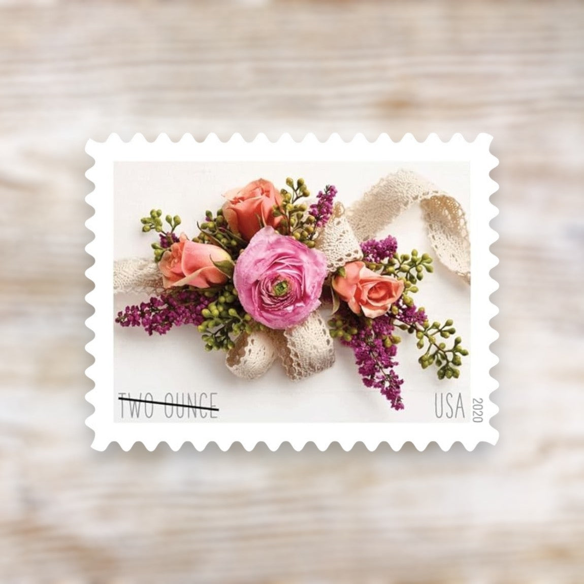 Garden Corsage 2020 Two Ounce Postage Stamps Self-Adhesive Sheet for Wedding Invitations