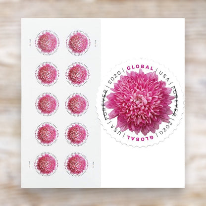 Chrysanthemum 2020 Global Forever Postage Stamps Self-Adhesive Sheet for International Mail