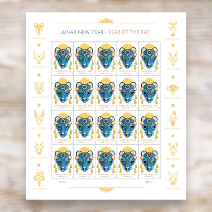 Lunar New Year Year of the Rat 2020 Forever Postage Stamps Self-Adhesive Booklet for Holiday Mail