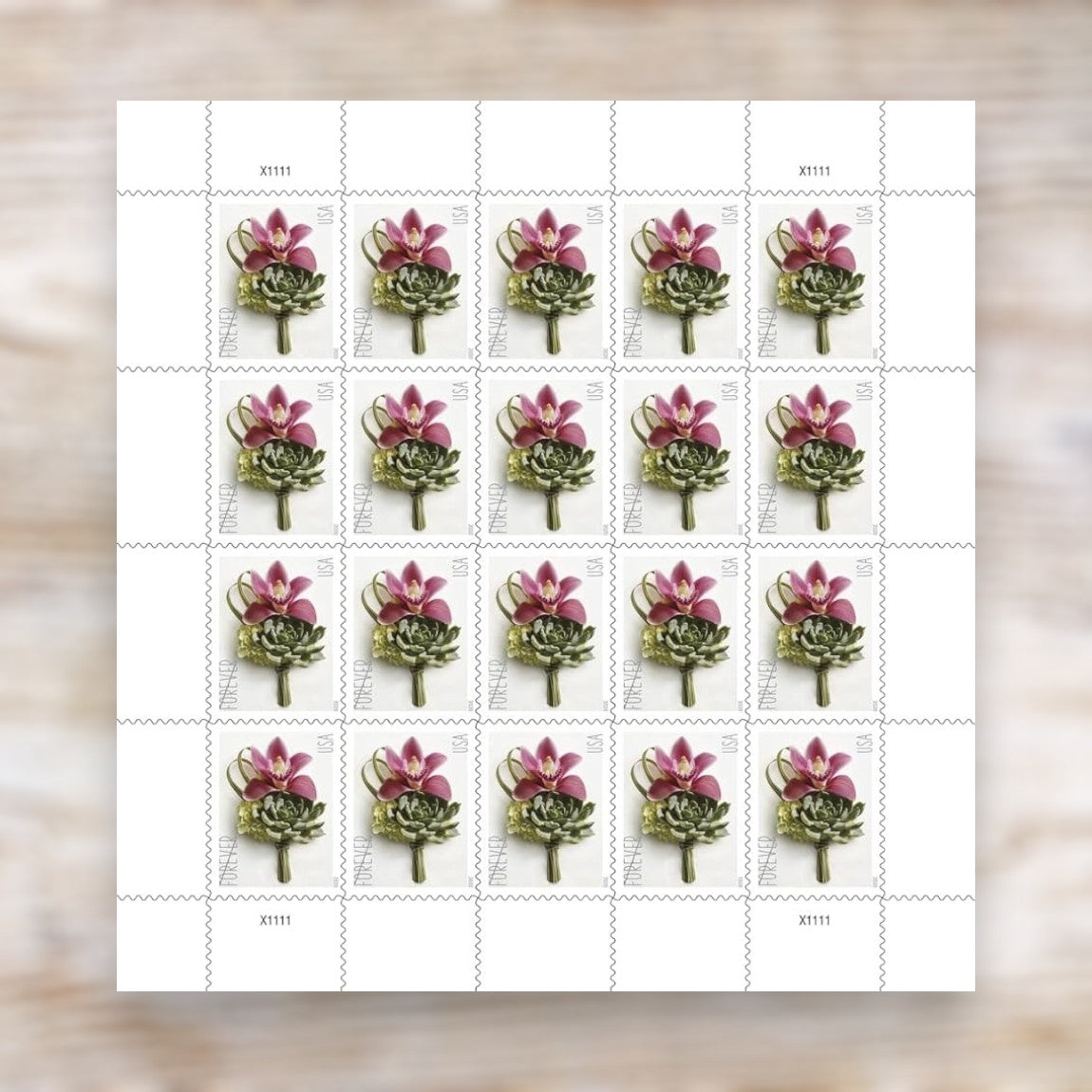 Contemporary Boutonniere 2020 Forever Postage Stamps Self-Adhesive Sheet for Wedding RSVP Cards and Invitations