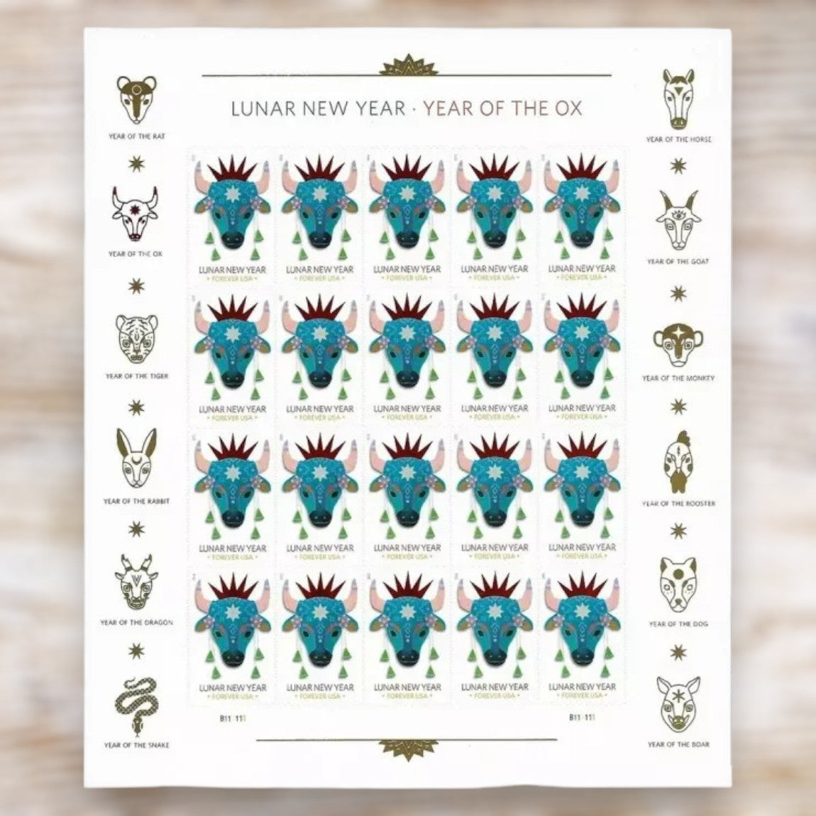 Lunar New Year: Year of the Ox 2021 Forever Stamps Self-Adhesive Sheet for Holiday Mail