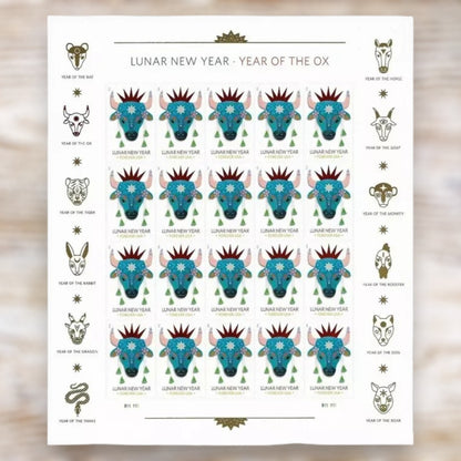 Lunar New Year: Year of the Ox 2021 Forever Stamps Self-Adhesive Sheet for Holiday Mail