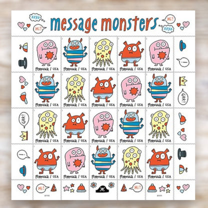 Message Monsters 2021 Forever Stamps Self-Adhesive Sheet for Cards and Notes