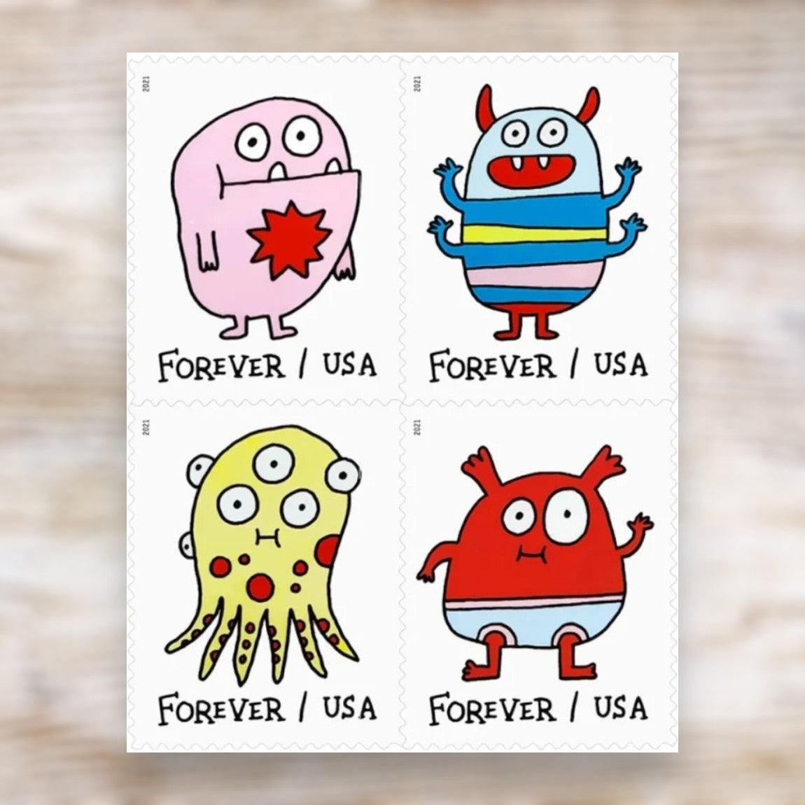 Message Monsters 2021 Forever Stamps Self-Adhesive Sheet for Cards and Notes