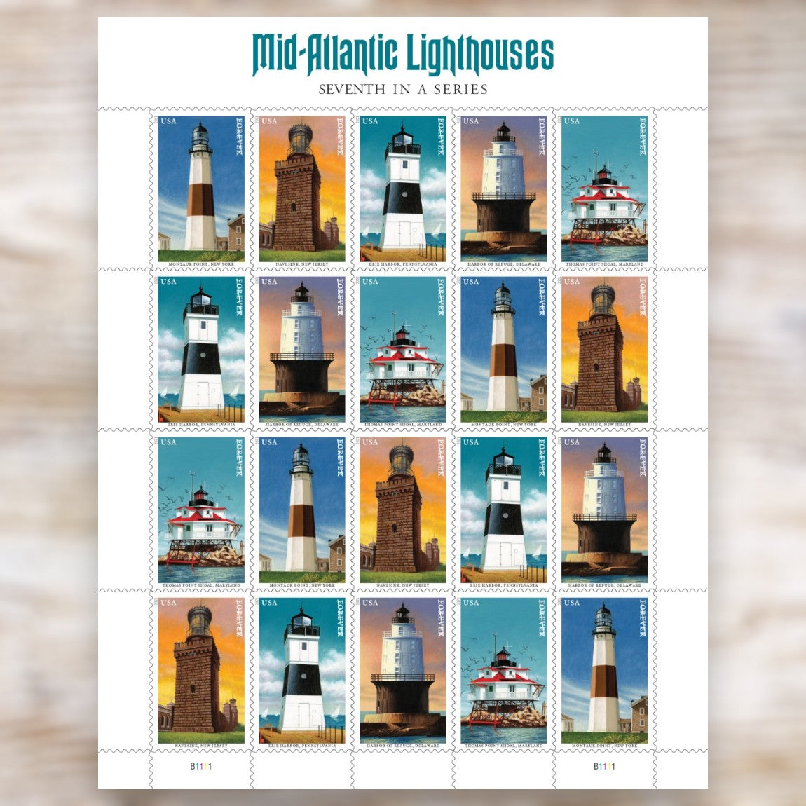 Mid-Atlantic Lighthouses 2021 Forever Postage Stamps Self-Adhesive Sheet for Commemorative Mail
